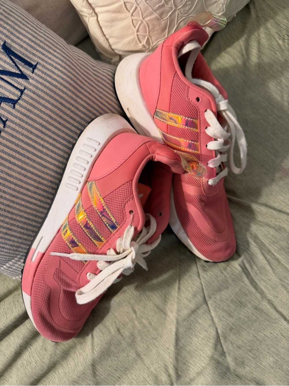 adidas Pink Athletic Sneakers with Iridescent Three-Stripes